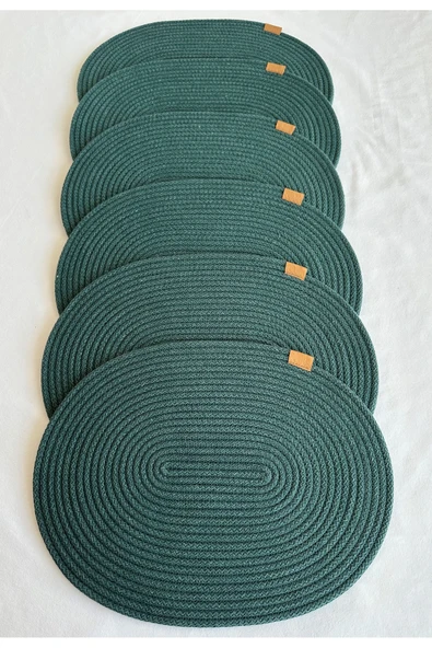 HHKARTS Jüt Amerikan Servis Sofra Altlığı, Masa Dekoru Supla Oval Koyu Yeşil 30x40 4lü - Resim 3