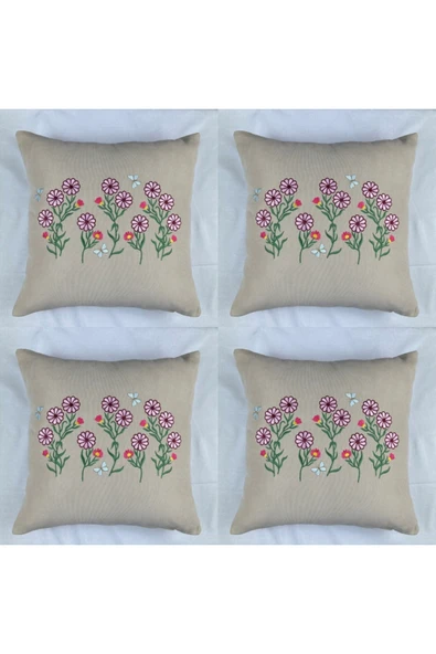 HHKARTS Çiçek Desenli Nakışlı Kırlent Kılıfı Fermuarlı 40x40 4'lü ürün görseli