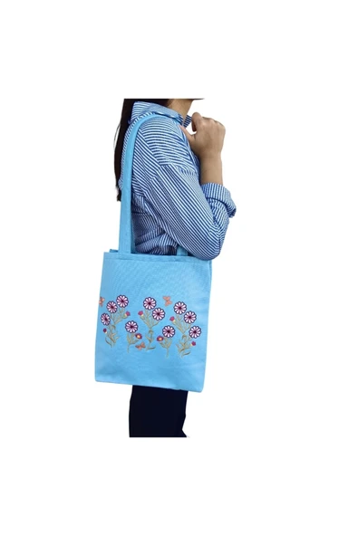 HHKARTS Nakışlı Çiçek Desenli Kol Çantası (TEK TARAFI NAKIŞLI) - Resim 4