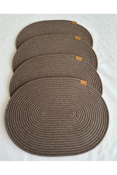 HHKARTS Jüt Amerikan Servis Sofra Altlığı, Masa Dekoru Supla Oval Sepya 30x40 4lü - Resim 3