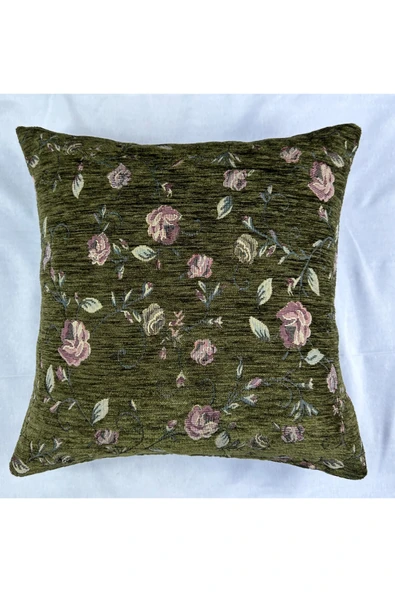 HHKARTS Çiçek Desenli Yastık Kılıfı Çift Taraflı Goblen Kumaş Kapalı Fermuarlı Kırlent 4'lü 40x40 - Resim 2