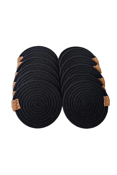 HHKARTS Jüt Bardak Kupa Altlığı Siyah 13cm 12li - Resim 6