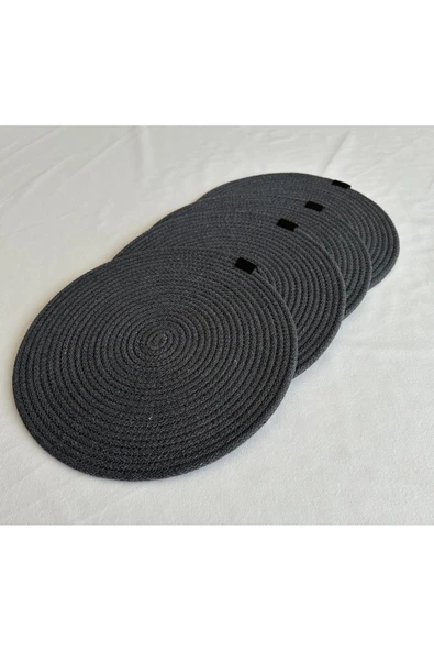 HHKARTS Yuvarlak Amerikan Servis Sofra Altlığı, Masa Dekoru Supla Antrasit 33cm 4lü - Resim 2