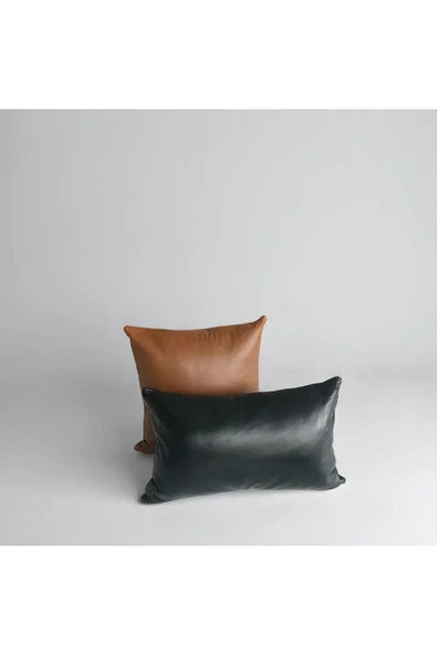 HHKARTS Çift Taraflı Gerçek Deri Yastık Kılıfı - Siyah ve Kahverengi - 30x50 cm / 40x40 cm - Resim 4