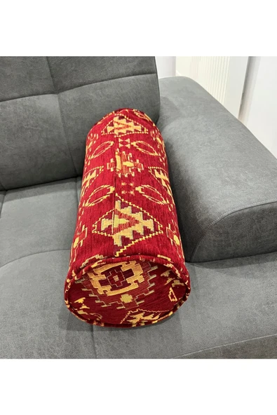 oushak Kilim Desenli Dekoratif Silindir Yastık Şönil Dokuma Fermuarlı Etnik Bolster Yoga Yastık Kılıfı - Resim 5