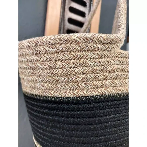 Doğal Hasır Jüt El Örmesi Günlük Kullanım ve Plaj İçin Uygun Bayan Çanta-Bej Siyah Çizgili v2 - 2