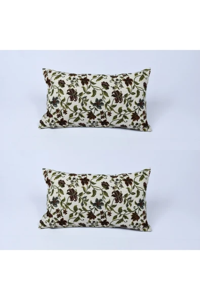 oushak Çiçek Desenli Yastık Kılıfı Çift Taraflı Goblen Kumaş Kapalı Fermuarlı Kırlent ürün görseli