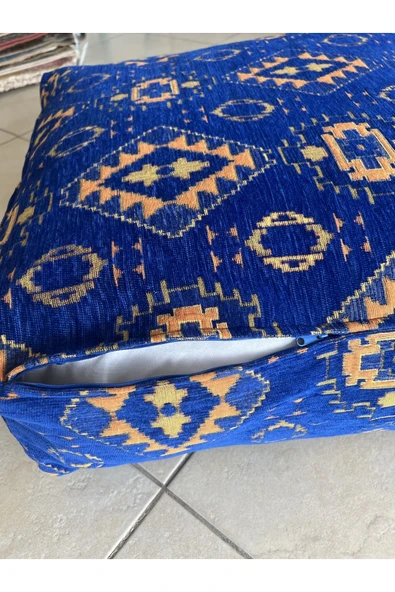 oushak Kilim Desenlİ Otantik Bahçe Balkon Minderi Çift Taraflı Fermuarlı PUF KILIFI Şönil KILIFI - Resim 3