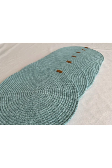 HHKARTS Yuvarlak Amerikan Servis Sofra Altlığı, Masa Dekoru Supla Mint 33cm 6lı - Resim 2