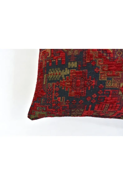 oushak Kilim Desenli Dekoratif Yastık Kılıfı Çift Taraflı Şönil Dokuma Gizli Fermuarlı Etnik Kırlent Kılıfı - Resim 2