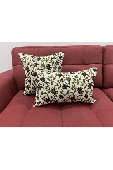 oushak Çiçek Desenli Yastık Kılıfı Çift Taraflı Goblen Kumaş Kapalı Fermuarlı Kırlent - Resim 4