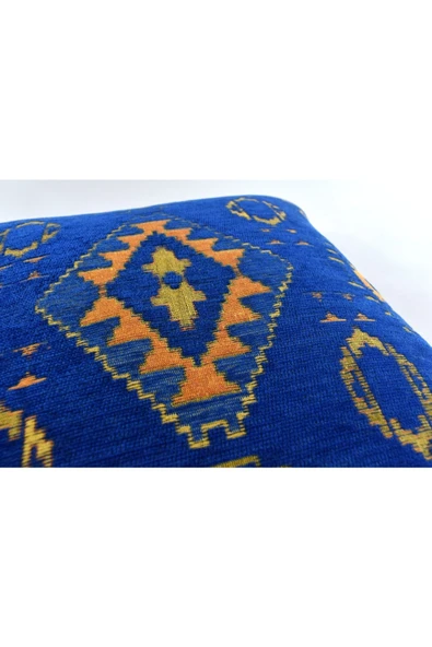 oushak Kilim Desenli Dekoratif Yastık Kılıfı 2'li Çift Taraflı Şönil Dokuma Gizli Fermuarlı Kırlent Kılıfı - 5