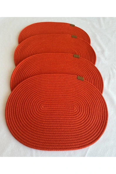 HHKARTS Jüt Amerikan Servis Sofra Altlığı, Masa Dekoru Supla Oval Turuncu 30x40 4lü - Resim 2