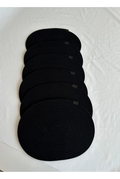 HHKARTS Jüt Amerikan Servis Sofra Altlığı, Masa Dekoru Supla Oval Siyah 30x40 6lı - Resim 2