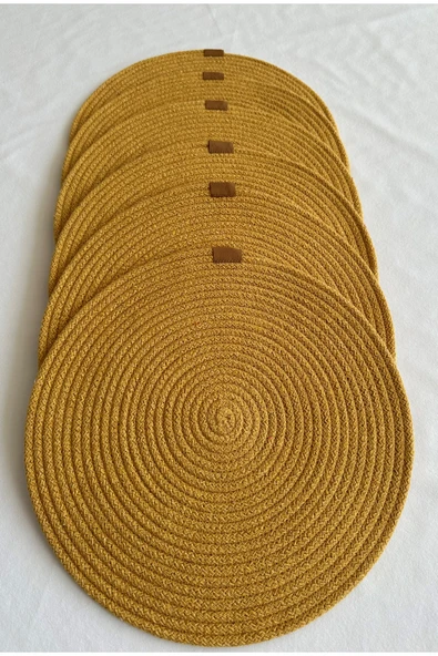 HHKARTS Yuvarlak Amerikan Servis Sofra Altlığı, Masa Dekoru Supla Hardal 33cm 6lı ürün görseli