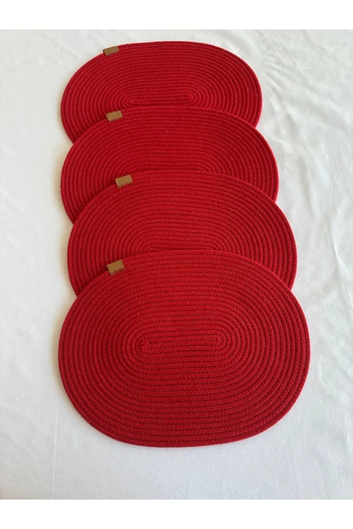 HHKARTS Jüt Amerikan Servis Sofra Altlığı, Masa Dekoru Supla Oval Kırmızı 30x40 4lü - Resim 2