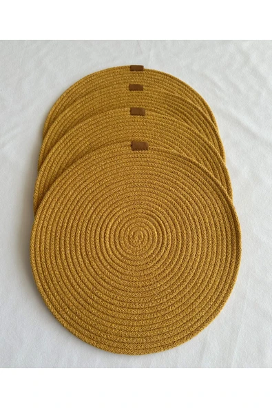 HHKARTS Yuvarlak Amerikan Servis Sofra Altlığı, Masa Dekoru Supla Hardal 33cm 4lü ürün görseli