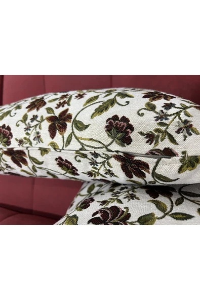 oushak Çiçek Desenli Yastık Kılıfı Çift Taraflı Goblen Kumaş Kapalı Fermuarlı Kırlent - Resim 3