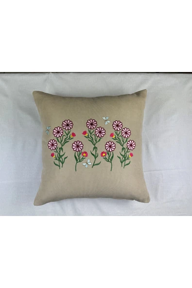 HHKARTS Çiçek Desenli Nakışlı Kırlent Kılıfı Fermuarlı 40x40 4'lü - Resim 3