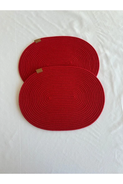 HHKARTS Jüt Amerikan Servis Sofra Altlığı, Masa Dekoru Supla Oval Kırmızı 30x40 8li ürün görseli