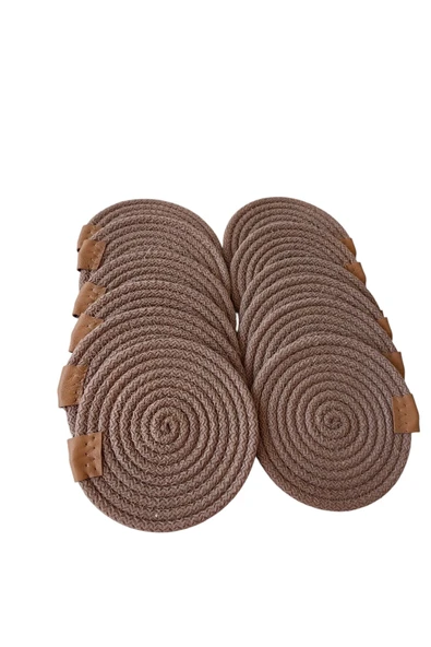 HHKARTS Jüt Bardak Kupa Altlığı Kahverengi 13cm 12li - Resim 2