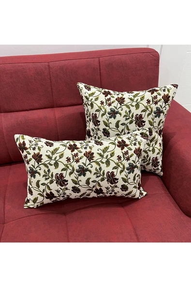 oushak Çiçek Desenli Yastık Kılıfı Çift Taraflı Goblen Kumaş Kapalı Fermuarlı Kırlent ürün görseli