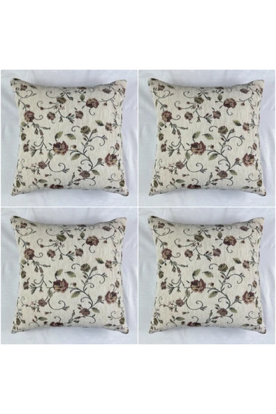 HHKARTS Çiçek Desenli Yastık Kılıfı Çift Taraflı Goblen Kumaş Kapalı Fermuarlı Kırlent 4'lü 40x40 ürün görseli