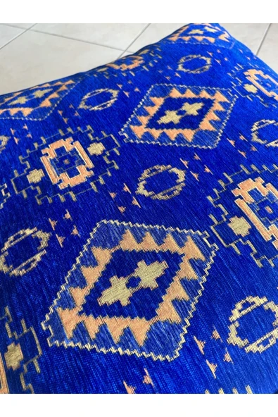 oushak Kilim Desenlİ Otantik Bahçe Balkon Minderi Çift Taraflı Fermuarlı PUF KILIFI Şönil KILIFI - Resim 4