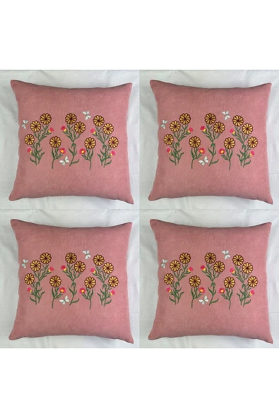 HHKARTS Çiçek Desenli Nakışlı Kırlent Kılıfı Fermuarlı 40x40 4'lü ürün görseli