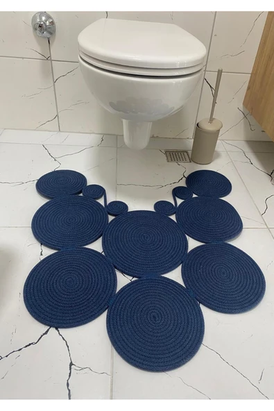 HHKARTS Jüt Klozet Önü Paspas Lacivert - Resim 2