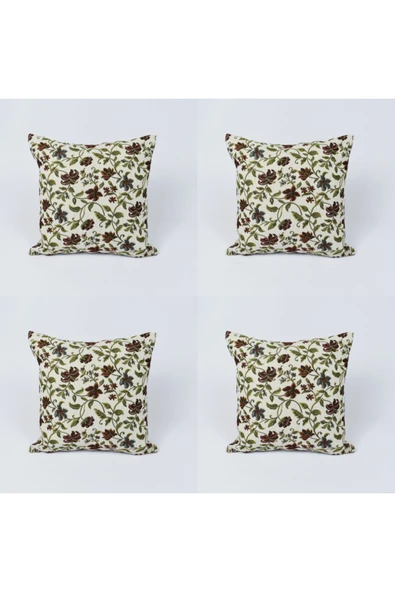 oushak Çiçek Desenli Yastık Kılıfı Çift Taraflı Goblen Kumaş Kapalı Fermuarlı Kırlent Çiçekli ürün görseli