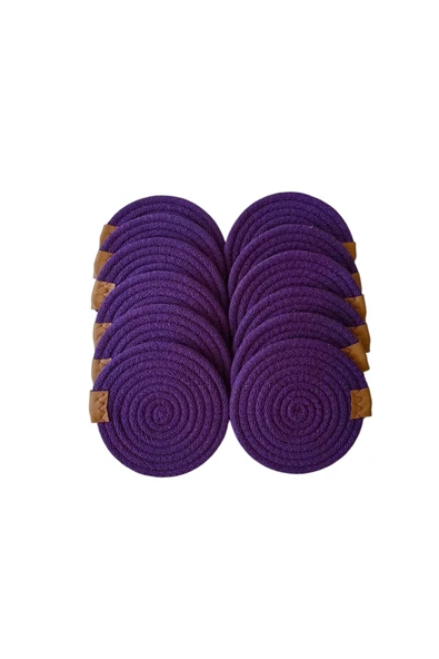 HHKARTS Jüt Bardak Kupa Altlığı Mor 13cm 12li - Resim 3