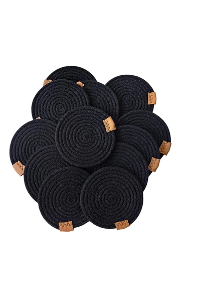 HHKARTS Jüt Bardak Kupa Altlığı Siyah 13cm 12li - Resim 7