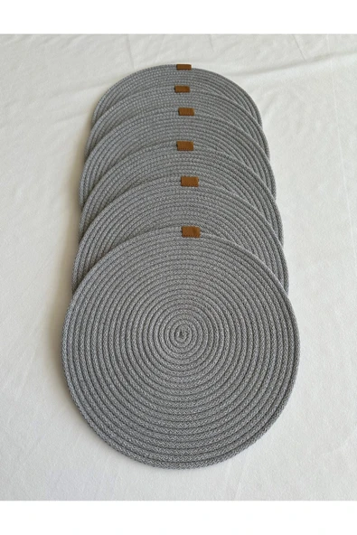 HHKARTS Yuvarlak Amerikan Servis Sofra Altlığı, Masa Dekoru Supla Gri 33cm 6lı - Resim 2