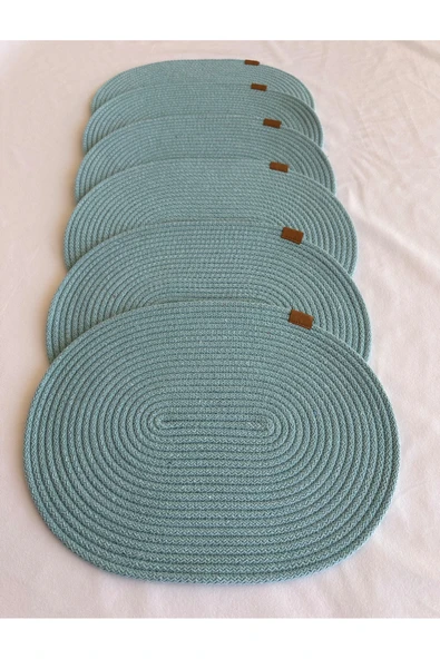 HHKARTS Jüt Amerikan Servis Sofra Altlığı, Masa Dekoru Supla Oval Mint 30x40 6lı - Resim 2