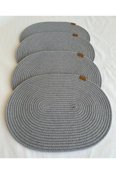 HHKARTS Jüt Amerikan Servis Sofra Altlığı, Masa Dekoru Supla Oval Gri 30x40 4lü - Resim 3