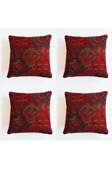 oushak Kilim Desenli Dekoratif Yastık Kılıfı 4'lü Çift Taraflı Şönil Dokuma Gizli Fermuarlı Kırlent Kılıfı ürün görseli