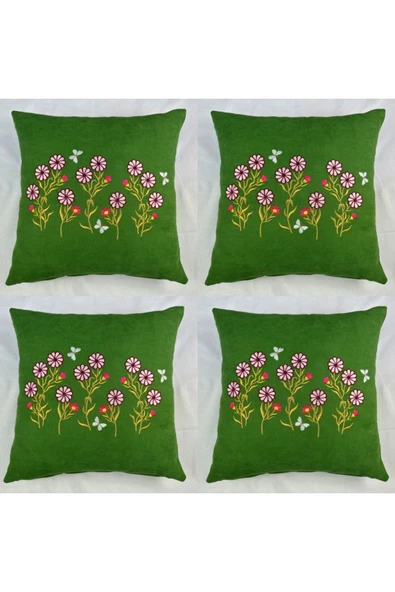 HHKARTS Çiçek Desenli Nakışlı Kırlent Kılıfı Fermuarlı 40x40 4'lü ürün görseli