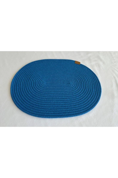 HHKARTS Jüt Amerikan Servis Sofra Altlığı, Masa Dekoru Supla Oval Mavi 30x40 8li ürün görseli