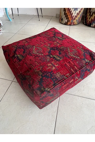 oushak Kilim Desenlİ Otantik Bahçe Balkon Minderi Çift Taraflı Fermuarlı PUF KILIFI Şönil KILIFI - Resim 2