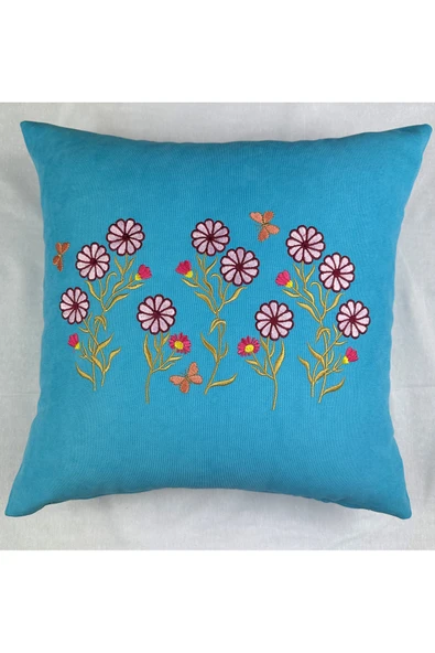 HHKARTS Çiçek Desenli Nakışlı Kırlent Kılıfı Fermuarlı 4'lü 40x40 - Resim 2
