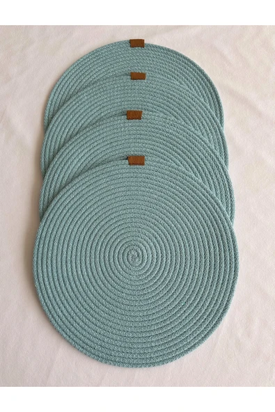 HHKARTS Yuvarlak Amerikan Servis Sofra Altlığı, Masa Dekoru Supla Mint 33cm 4lü - Resim 2