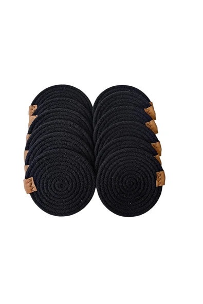 HHKARTS Jüt Bardak Kupa Altlığı Siyah 13cm 12li - Resim 5