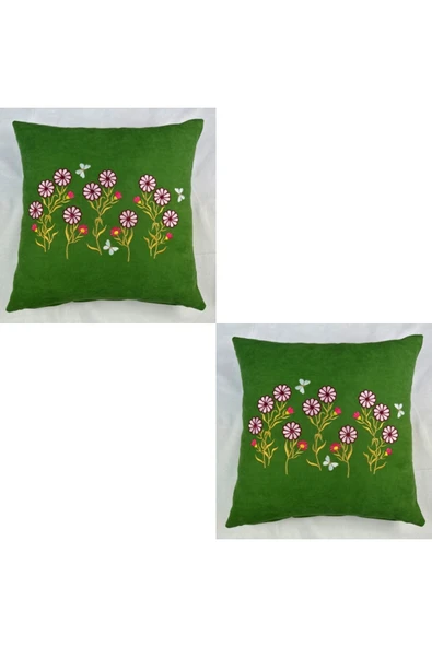 HHKARTS Çiçek Desenli Nakışlı Kırlent Kılıfı Fermuarlı 40x40 2'li ürün görseli