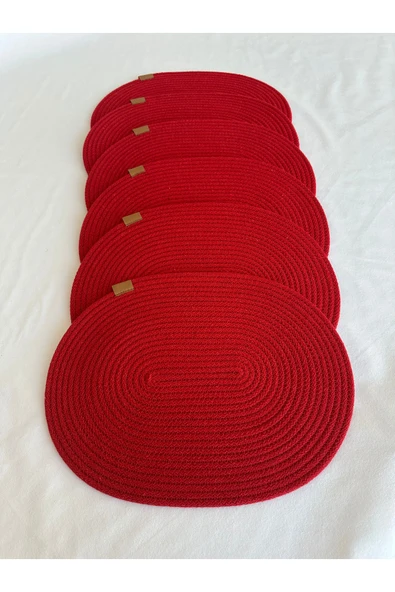 HHKARTS Jüt Amerikan Servis Sofra Altlığı, Masa Dekoru Supla Oval Kırmızı 30x40 6lı - 1