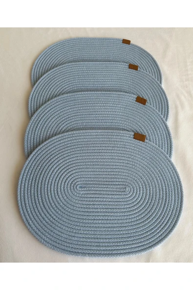 HHKARTS Jüt Amerikan Servis Sofra Altlığı, Masa Dekoru Supla Oval Açık Mavi 30x40 4lü ürün görseli