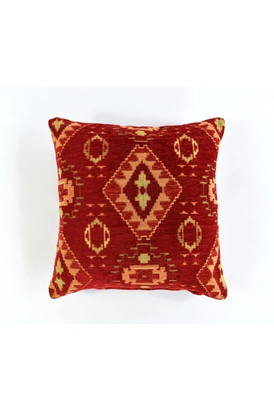 oushak Kilim Desenli Dekoratif Yastık Kılıfı 2'li Çift Taraflı Şönil Dokuma Gizli Fermuarlı Kırlent Kılıfı - Resim 6