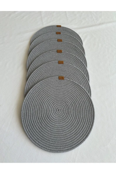 HHKARTS Yuvarlak Amerikan Servis Sofra Altlığı, Masa Dekoru Supla Gri 33cm 6lı ürün görseli