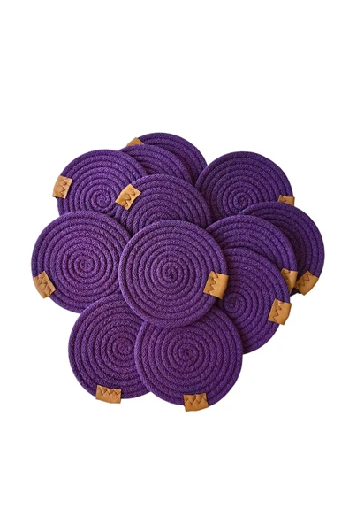 HHKARTS Jüt Bardak Kupa Altlığı Mor 13cm 12li - Resim 4