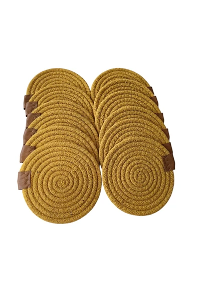 HHKARTS Jüt Bardak Kupa Altlığı Hardal 13cm 12li